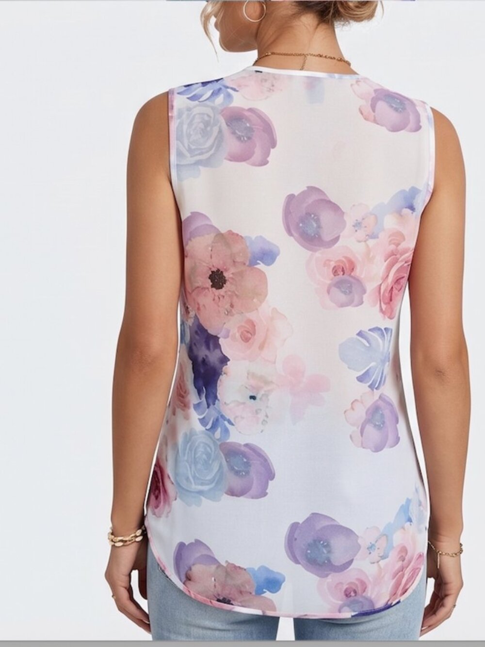Floral Print V Neck Chiffon Blouse - Picture 6 of 11